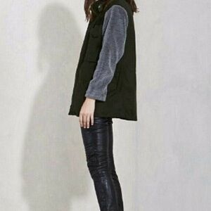 Reformation Fidel Utility Shearling Cargo Black Grey Chore Coat Jacket Size XS